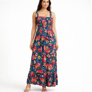 Summersalt Smocked Maxi Dress Size M FloraTie Shoulder Silky